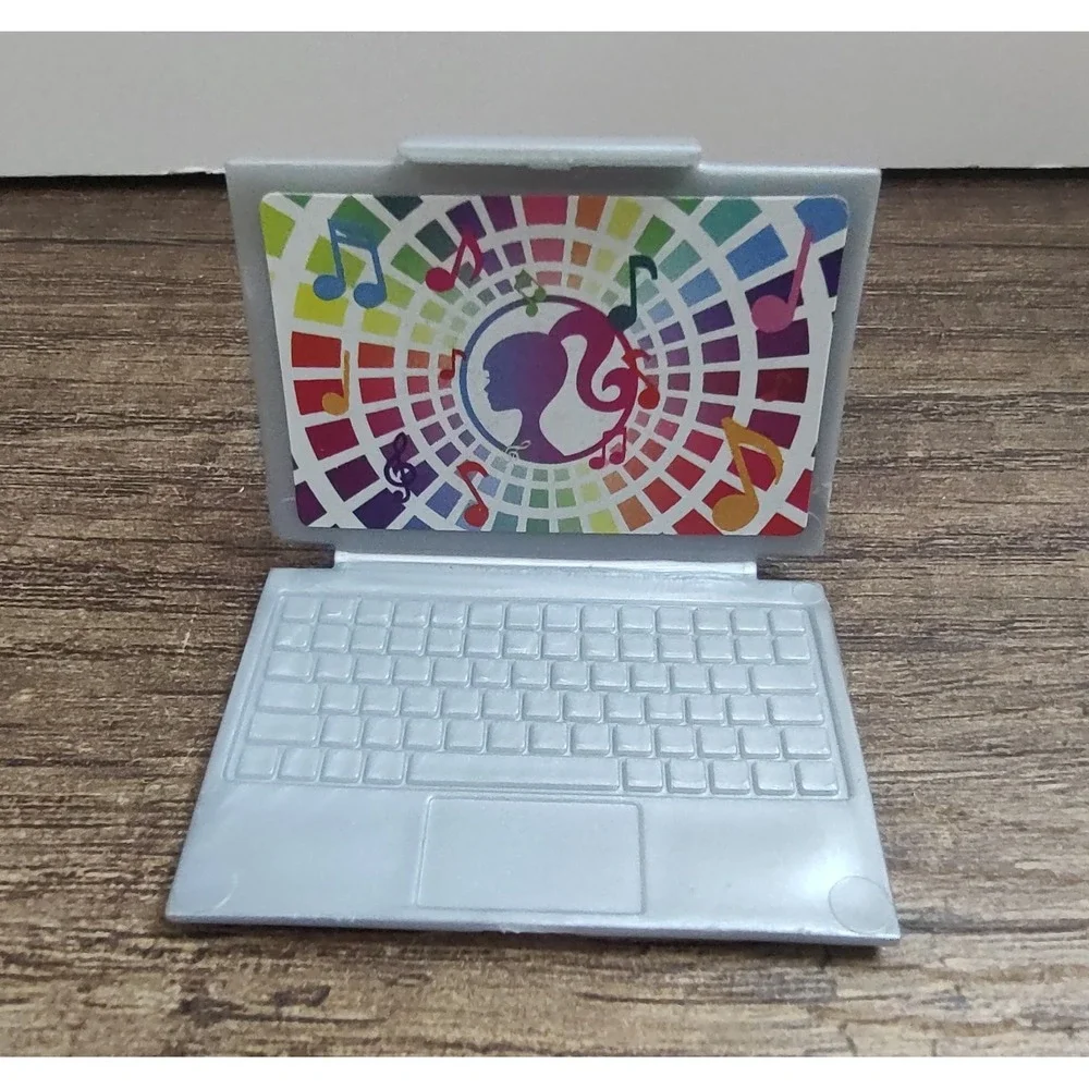 Mattel Barbie Doll Laptop Computer with Tie Dye Music Themed Sticker Opens Up